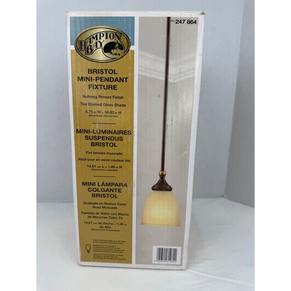 Hampton Bay Bristol Mini-Pendant Light Nutmeg Bronze‎ Tea Stained Glass 247 864